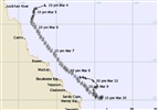 Cyclone Hamish - tracking map